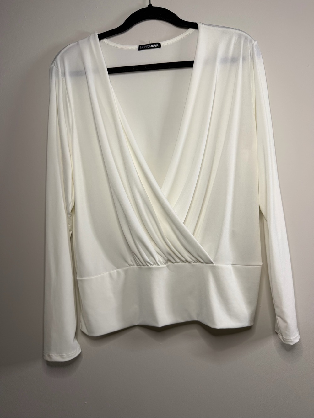 Fashion Nova Ivory Wrap-Front Long Sleeve Top - 1X